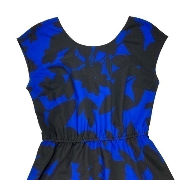 Old Navy Dress Womens Size Small Blue Black Floral Cap Sleeve Elastic Waist Midi - Picture 3 of 12